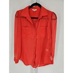 Candie's Women's Coral Red Long Sleeve Collared Neck Buttoned Shirt Top Size S